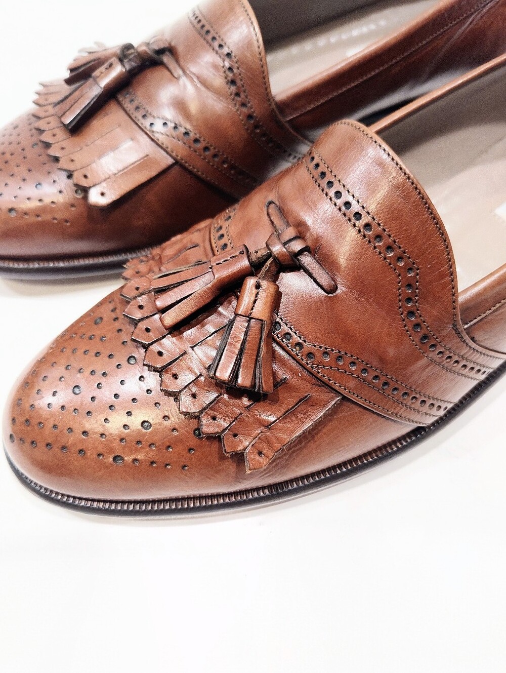 Bally Romolo Wingtip Tassel Loafers Men 10.5 D Tan Brown Leather Italy Shoes - Picture 5 of 11